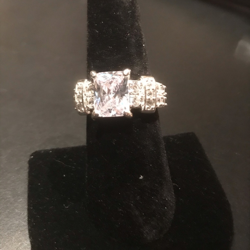 New silver large sapphire engagement ring